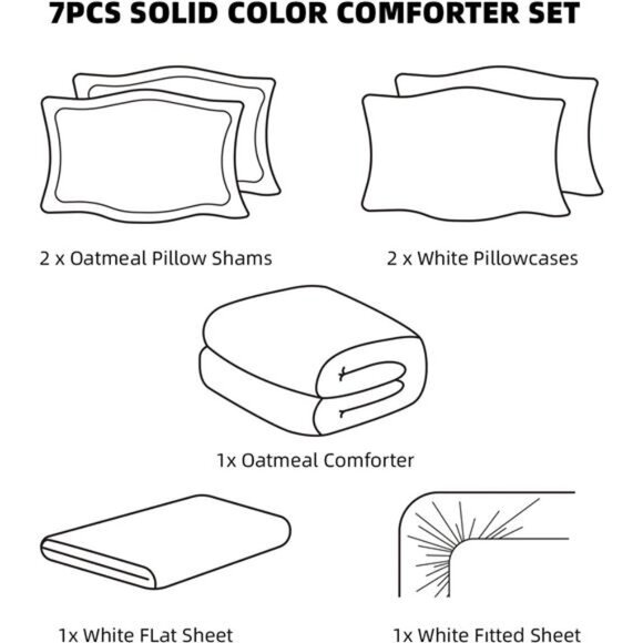 Queen Comforter Set 7 Pieces Oatmeal Comforters Queen Size Soft Fluffy Bedding - Picture 4 of 7